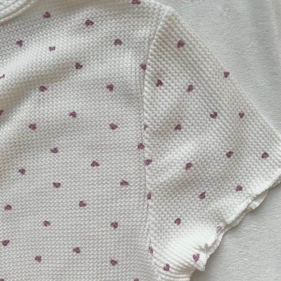 White and pink waffle knit lettuce trim tee - Picture 8 of 8
